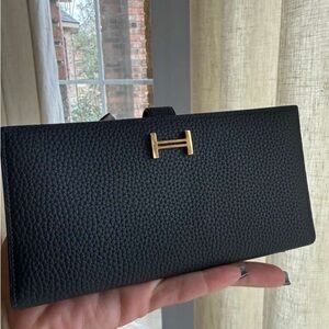 Black Leather Wallet with Gold Accent